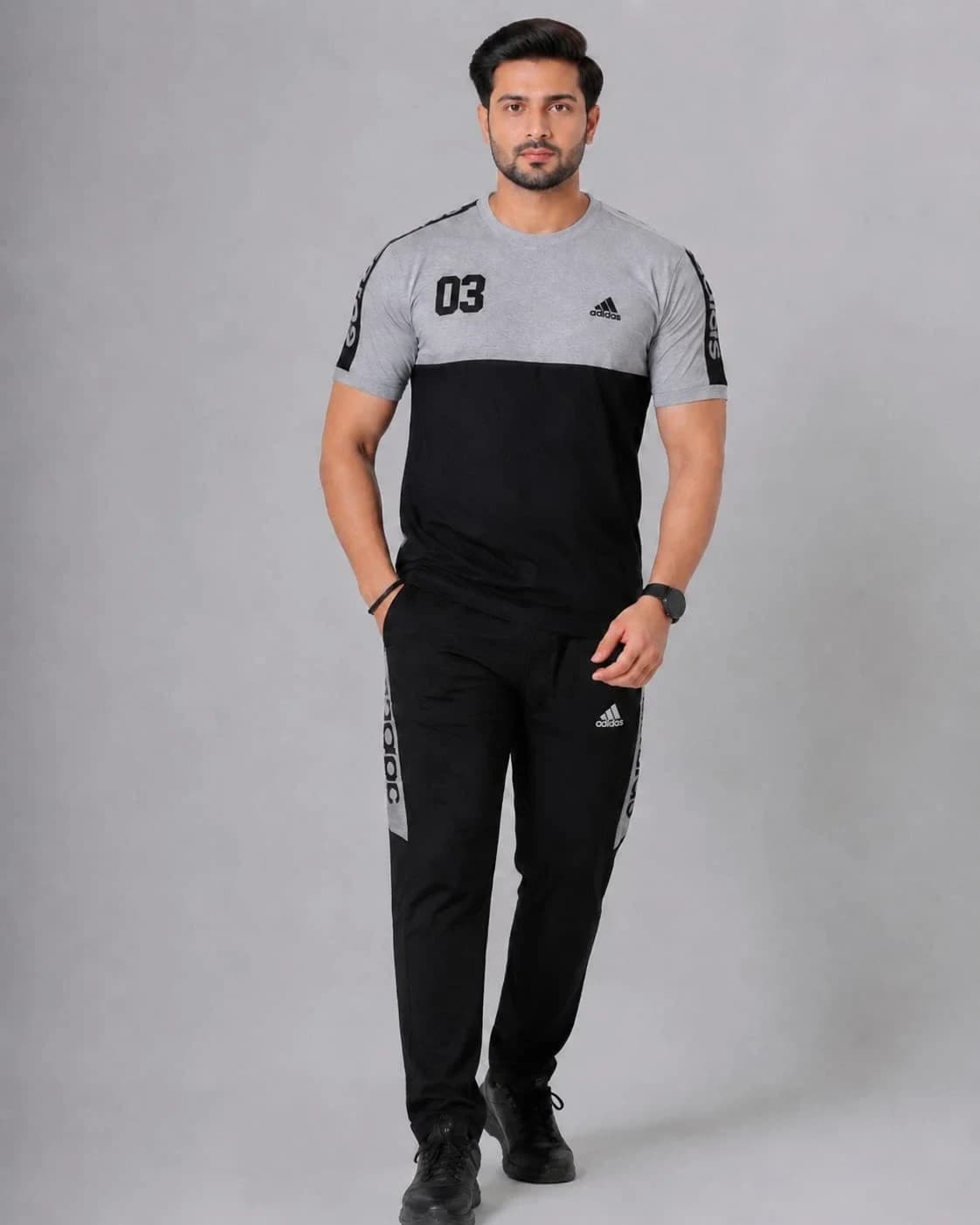 Riwaaj Gray+ Black Panel Tracksuit view